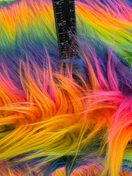 Rainbow Long Pile Faux Fur Fabric 60-62" Wide