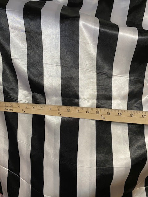 2" Inch Black/White Striped Print Satin Charmeuse 58" Wide Sold by the Yard