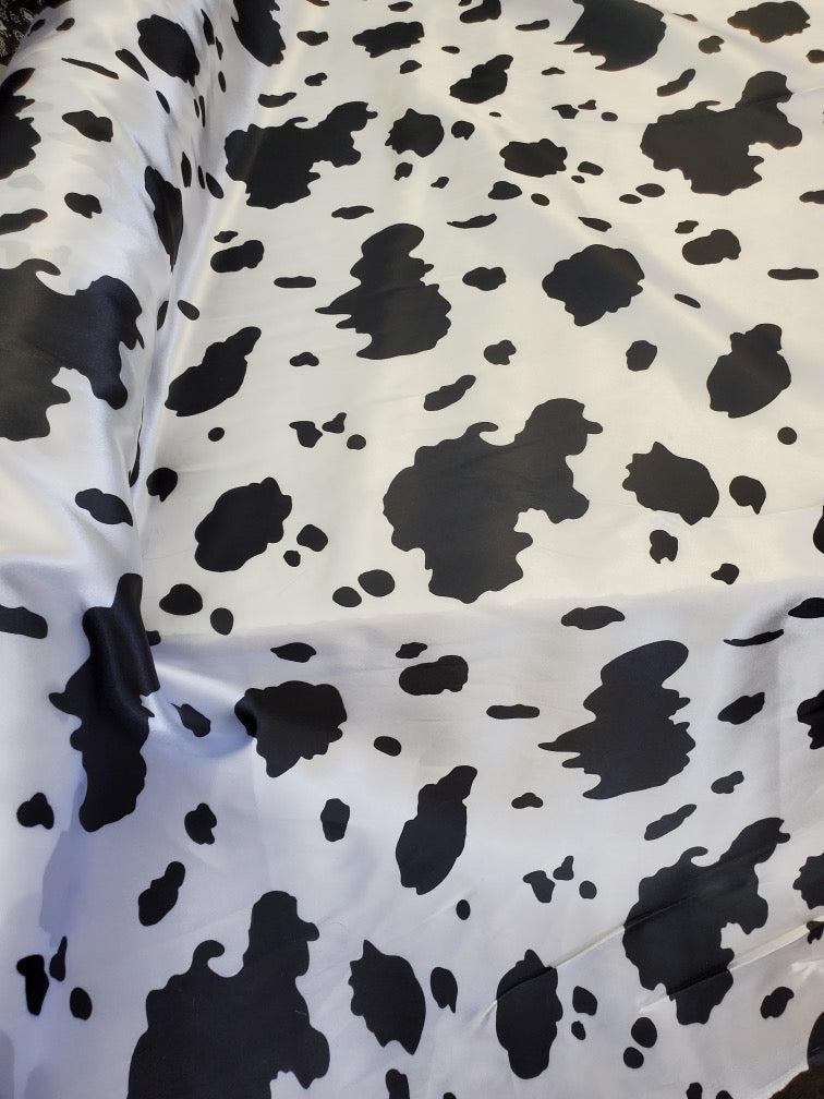 Black/White Cow Print Satin Charmeuse 58" Wide Sold by the Yard