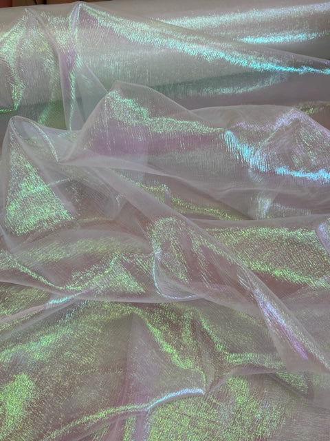 Crushed Sheer Organza - Iridescent Lime Green - 45 Organza Fabric for