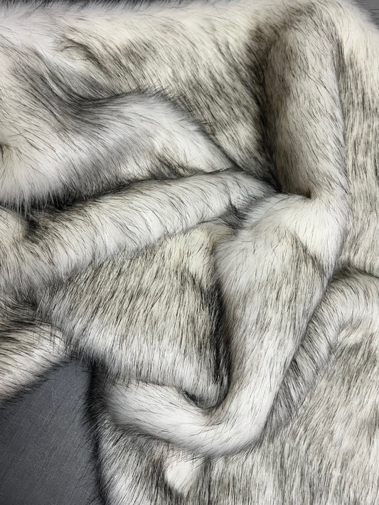 White/Black Husky Faux Fur Fabric - Assorted Sizes Available