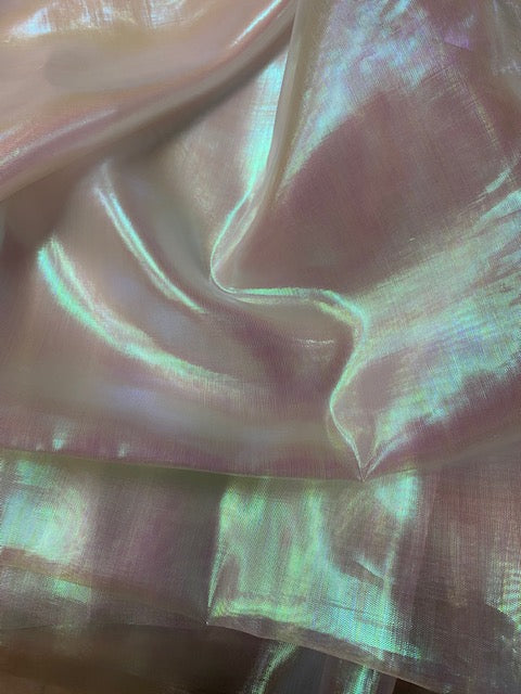 Crystal Sheer Iridescent Organza Fabric_ Aqua Iridescent Fabric